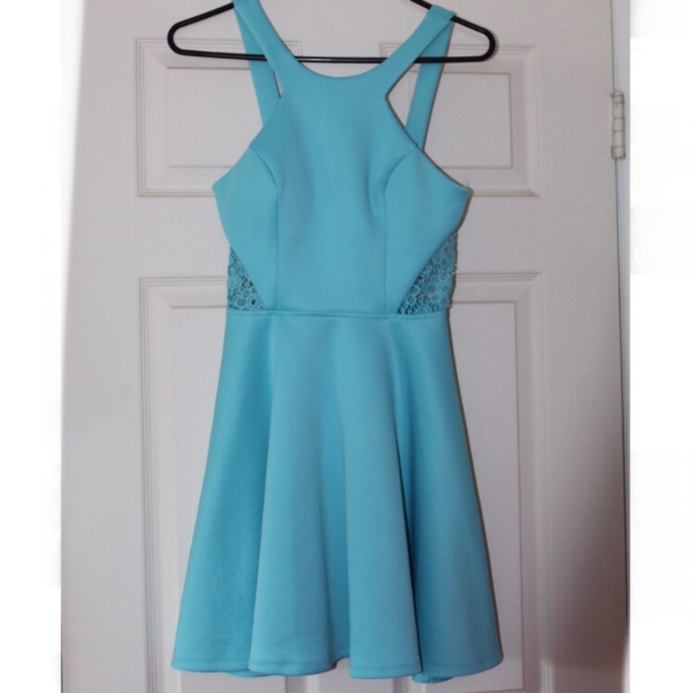 Blue Dress with Floral side cut-outs
